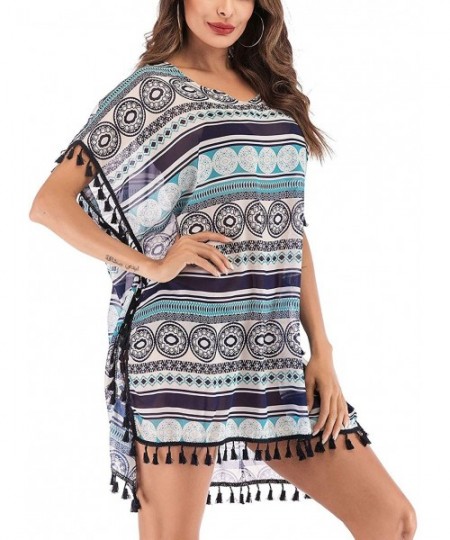 Cover-Ups Women's Sexy Spaghetti Strap Backless Long Wrap Beach Dress Bikini Cover up - Geometric Patterns - C218UGTST8G