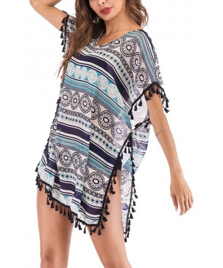 Cover-Ups Women's Sexy Spaghetti Strap Backless Long Wrap Beach Dress Bikini Cover up - Geometric Patterns - C218UGTST8G