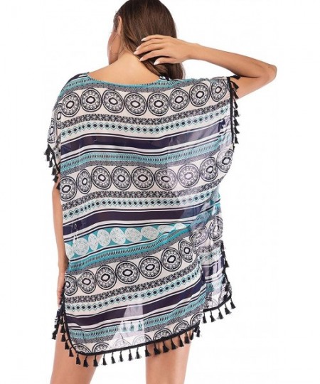 Cover-Ups Women's Sexy Spaghetti Strap Backless Long Wrap Beach Dress Bikini Cover up - Geometric Patterns - C218UGTST8G