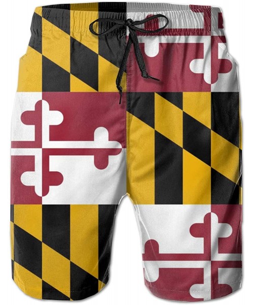 Trunks Men Summer Casual Swimming Shorts Quick Dry Swimming Shorts with Pockets - Flag of Maryland - C9198Y060QR