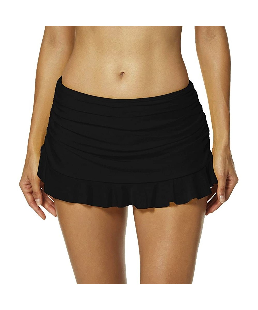 Tankinis Swim Skirt - Ruched Bikini Bottom Bathing Suit for Women - Black - CP18HCUN9KS