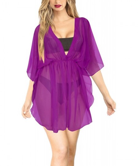 Cover-Ups Cover Ups for Swimwear Women Chiffon Blouse Sheer Swim Bathing Suit B - Purple_k761 - CS184TX0A74