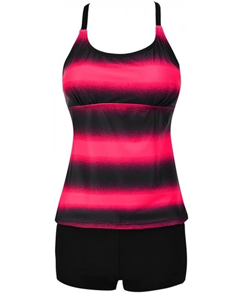 Racing Women's Open Back Color Block Striped Tankini Set with Boyshort Swimsuit Swimwear - Red - CX194URMOQ8