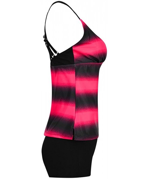 Racing Women's Open Back Color Block Striped Tankini Set with Boyshort Swimsuit Swimwear - Red - CX194URMOQ8