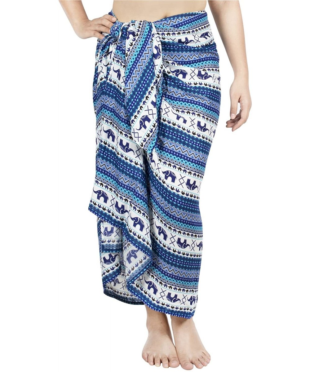 Cover-Ups Women's Beach Pareo Sarong Fringeless Wrap - Elephant 16 Blue - C218DCCHZWY