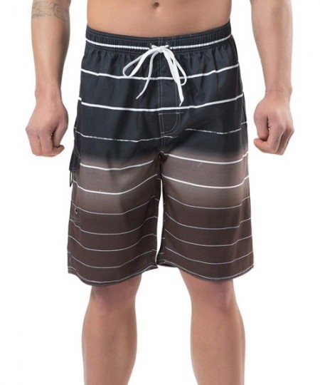 Board Shorts Men's Swim Trunks- Quick Dry Board Shorts- Colorful Stripe Swimming Shorts - B5-coffee - C518OT4UXTS