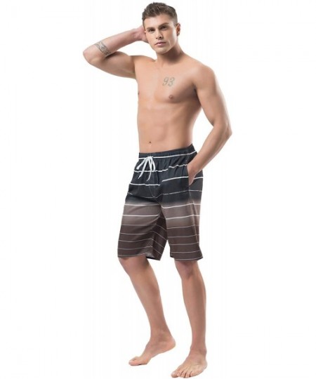 Board Shorts Men's Swim Trunks- Quick Dry Board Shorts- Colorful Stripe Swimming Shorts - B5-coffee - C518OT4UXTS