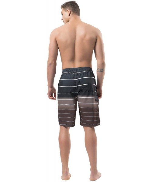 Board Shorts Men's Swim Trunks- Quick Dry Board Shorts- Colorful Stripe Swimming Shorts - B5-coffee - C518OT4UXTS