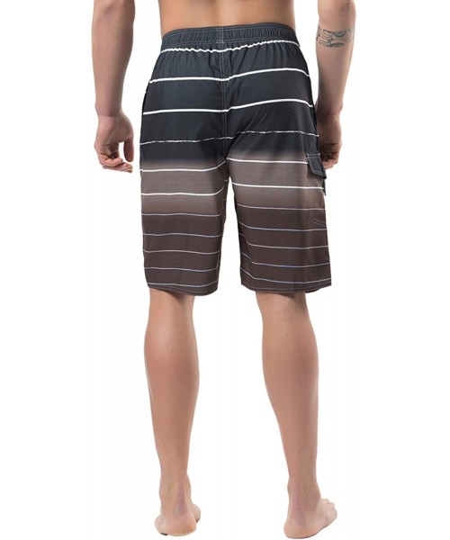 Board Shorts Men's Swim Trunks- Quick Dry Board Shorts- Colorful Stripe Swimming Shorts - B5-coffee - C518OT4UXTS