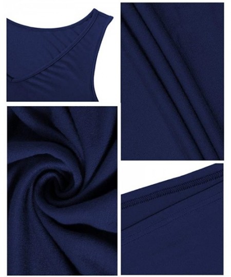 Cover-Ups Women Summer Casual V Neck T Shirt Dresses Beach Cover up Plain Tank Dress - Navy - CU18EL4YKCG