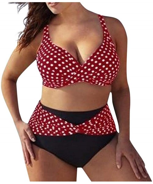 One-Pieces Swimsuits for Women Two Piece Bathing Suits Ruffled Flounce Top with High Waisted Bottom Bikini Set - B-red - C219...