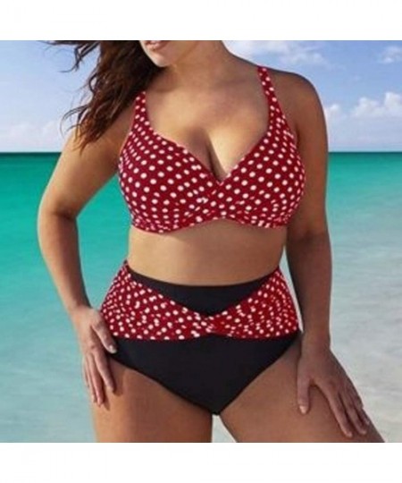 One-Pieces Swimsuits for Women Two Piece Bathing Suits Ruffled Flounce Top with High Waisted Bottom Bikini Set - B-red - C219...