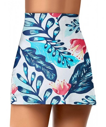 Tankinis Women's High Waist Tulip Hem Shirring Swim Skirt Swimsuit Bikini Bottom - A 101 Blue Print - CZ194XMDI0I