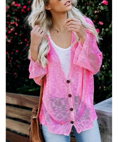 Cover-Ups Womens Boho Kimono Cardigans Loose Sheer Long Sleeve Button Down V Neck Lightweight Crochet Sweaters Beach Cover Up...