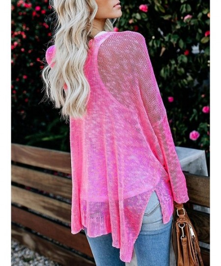 Cover-Ups Womens Boho Kimono Cardigans Loose Sheer Long Sleeve Button Down V Neck Lightweight Crochet Sweaters Beach Cover Up...