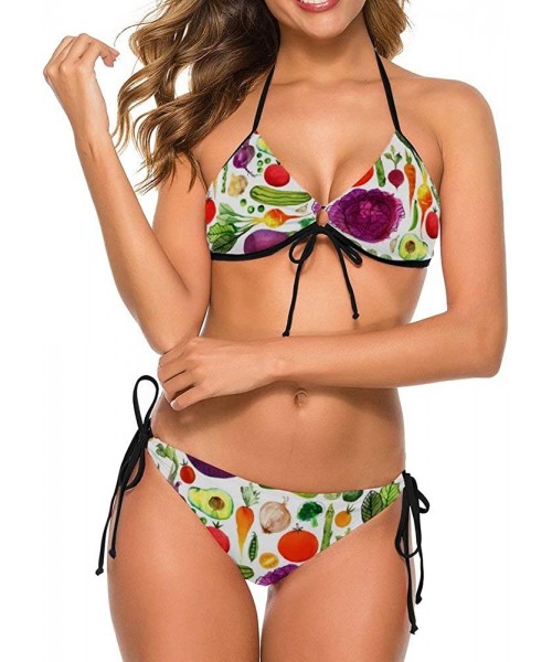 Sets Women Fashion Sexy Adjustable Halter Bikini Set Two Piece Bathing Suits - Vegetables - C0198Y2KO8N