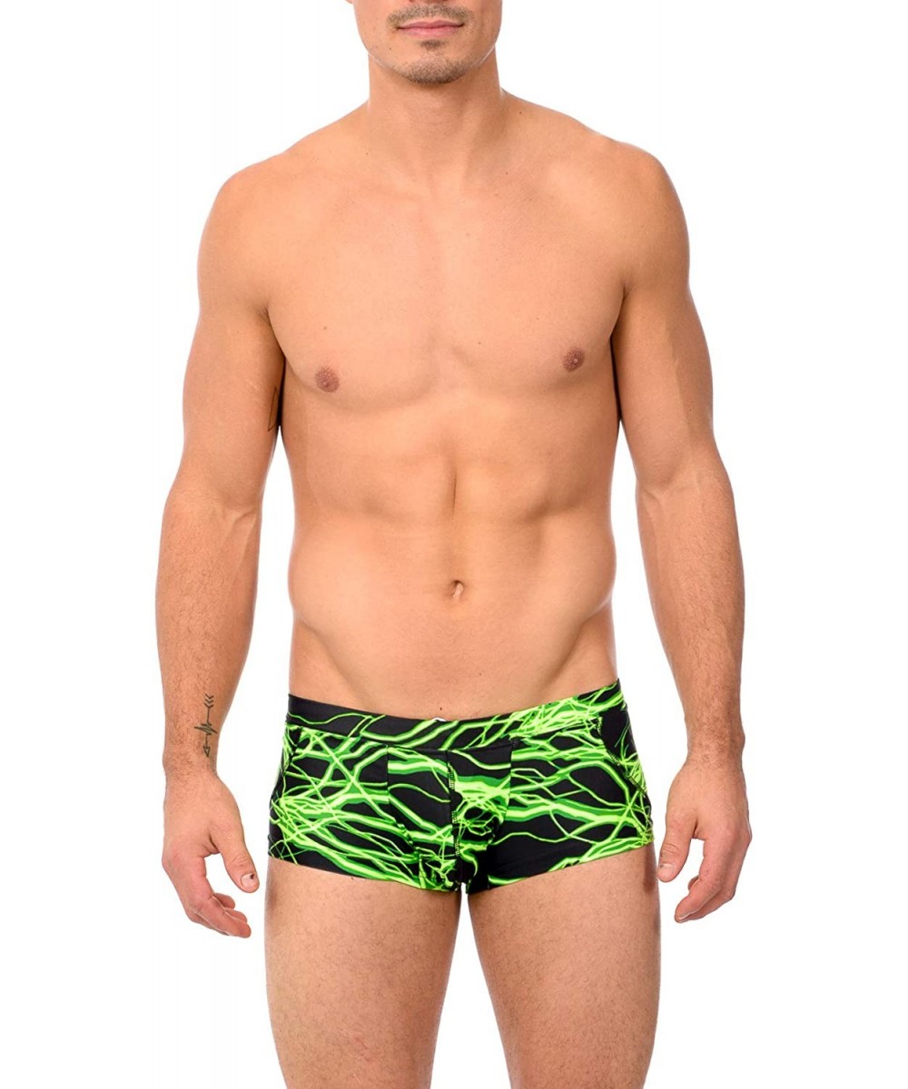 Briefs Mens New Printed Hot Body Boxer Swimsuit - Green Thunder - CR18IIERC2I