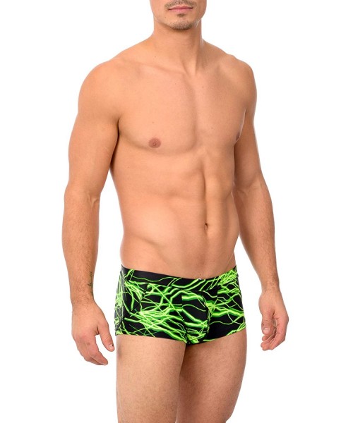 Briefs Mens New Printed Hot Body Boxer Swimsuit - Green Thunder - CR18IIERC2I