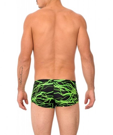 Briefs Mens New Printed Hot Body Boxer Swimsuit - Green Thunder - CR18IIERC2I