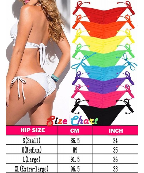 Tankinis Women Thong Bikinis Bottoms Brazilian Adjustable Ruched Butt Back Ruffle Cheeky Thong Swimsuit - White - CW18COHKGNI