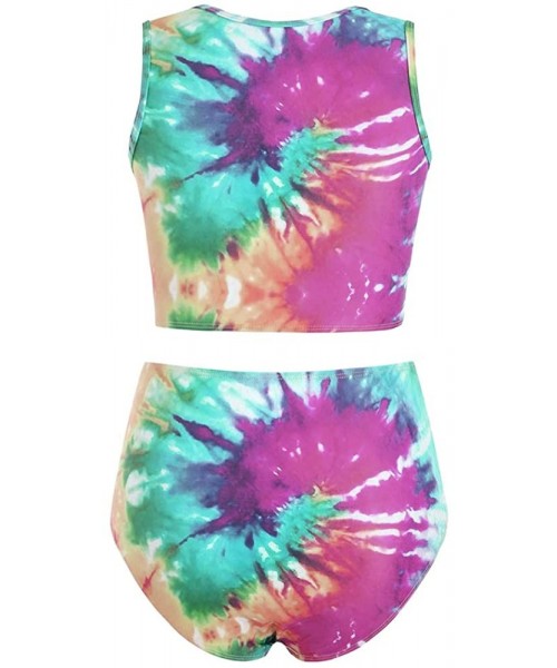 Cover-Ups Twist Front Tie Dye Scoop Neck Tankini Swimsuit - Multi-b - CR19720WADC