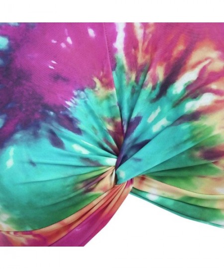 Cover-Ups Twist Front Tie Dye Scoop Neck Tankini Swimsuit - Multi-b - CR19720WADC