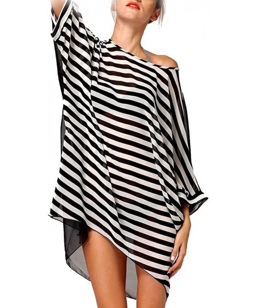 Cover-Ups Swimwear Cover-up Women's Oversized Striped Beach Bikini Sexy Black - CI12F8L43JL