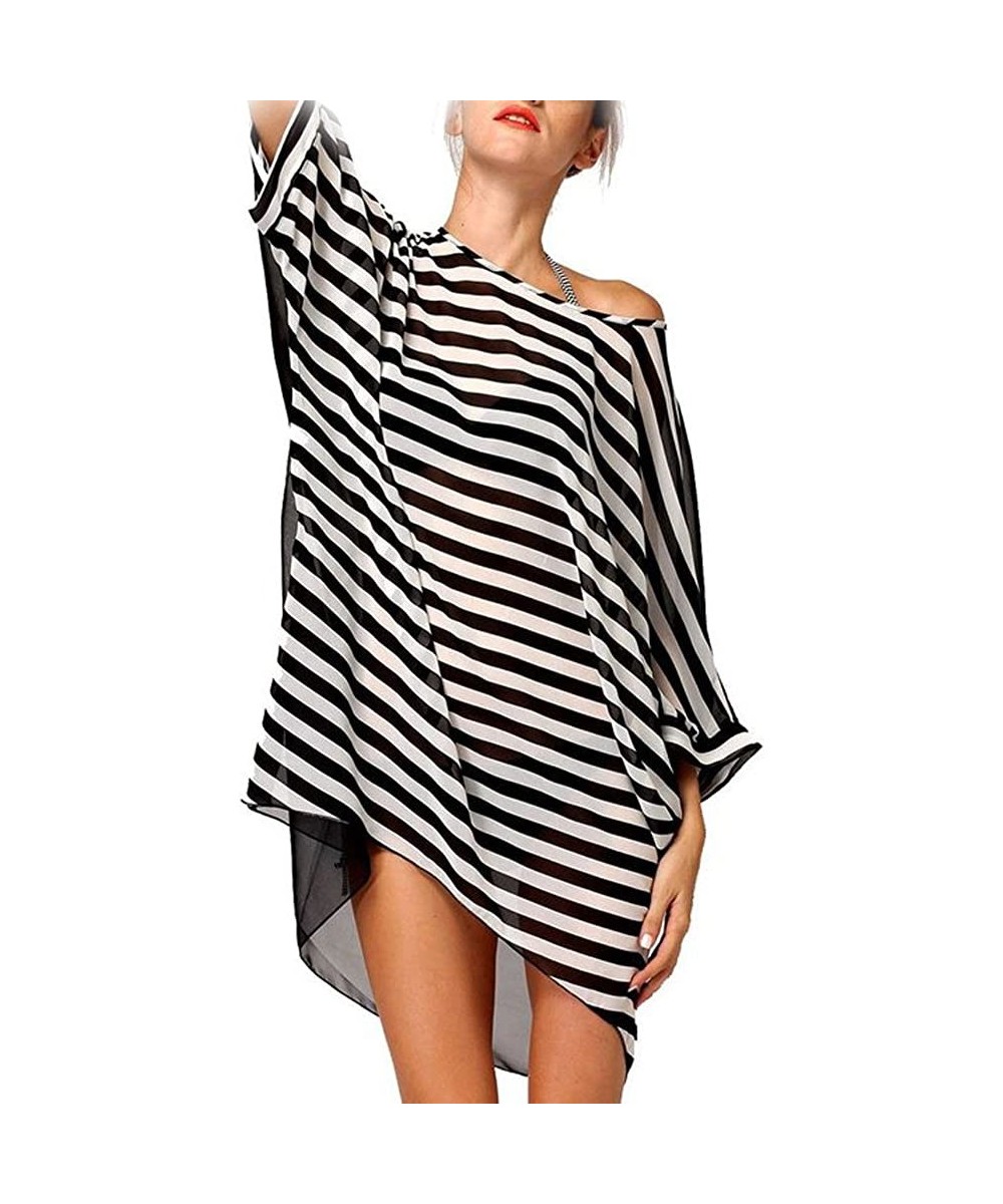 Cover-Ups Swimwear Cover-up Women's Oversized Striped Beach Bikini Sexy Black - CI12F8L43JL