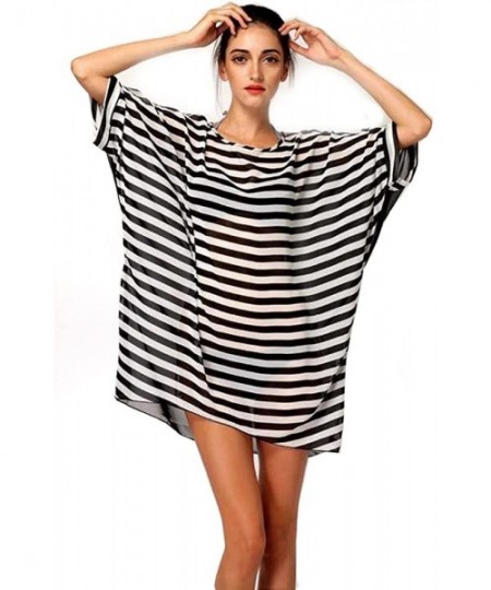 Cover-Ups Swimwear Cover-up Women's Oversized Striped Beach Bikini Sexy Black - CI12F8L43JL