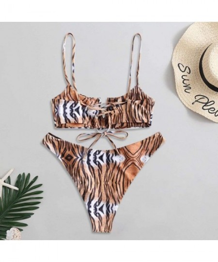 Sets Women Snakeskin Leopard Print Bikini Set High Cut Sexy Swimsuit Two Piece Bathing Suit - Orange - CK196DDN2X9