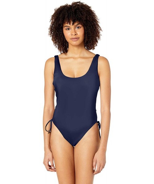 Sets Women's Lace Up Adjustable Side Tie High Leg One Piece Swimsuit - Midnight//Solid - CK18I69YCWH