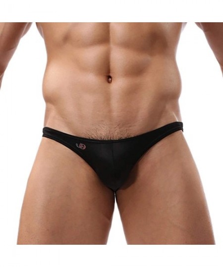 Briefs Men's Sexy Underwear Beach Swim Bikini Shorts Soft Bulge Briefs Thong (XL- Black) - Black - CB18UU8C9X6