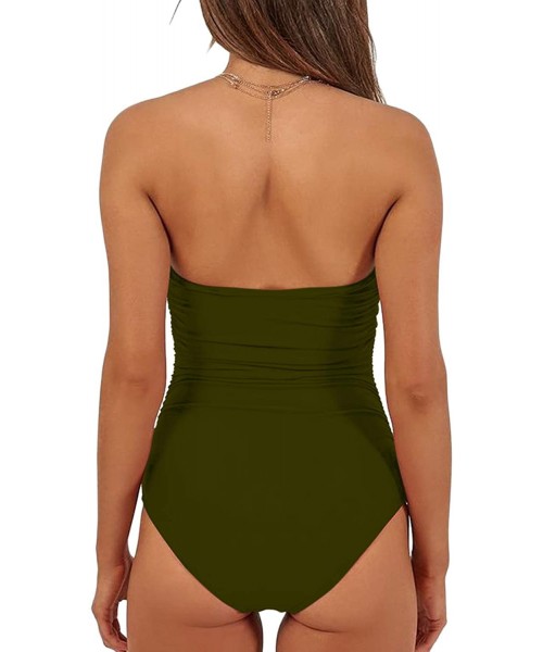 One-Pieces Womens Sexy Strapless Tie Knot Front High Waist One Piece Swimsuit - Green - C918RR0W63U