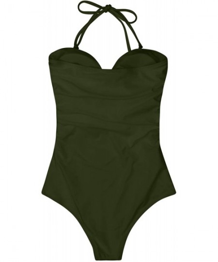 One-Pieces Womens Sexy Strapless Tie Knot Front High Waist One Piece Swimsuit - Green - C918RR0W63U