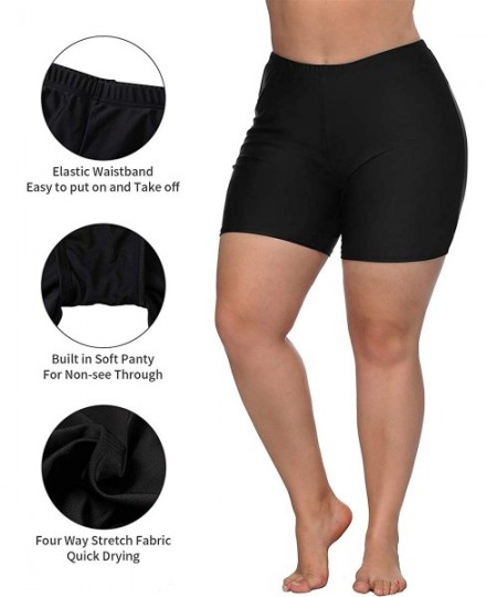 Board Shorts Women's Plus Size Swim Shorts High Waisted Swimsuit Bottoms Boardshorts - 1 Black Built-in Panty Shorts - CP18G3...