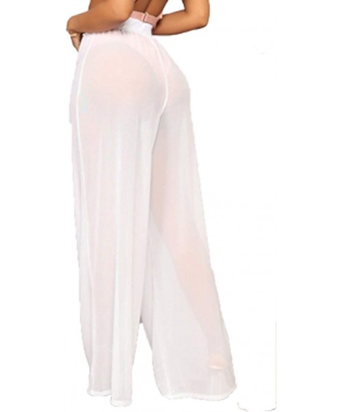 Cover-Ups Women See Throug Mesh Flare Cover up Pants Swimsuit Bikini Bottom Cover up Elastic Waist Wide Leg Palazzo Trousers ...