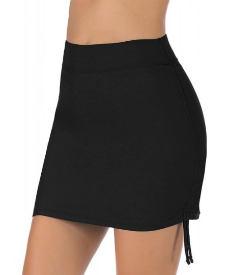 Tankinis Women's Skirted Bikini Bottom Short Skort Swimdress - Black4 - CD18XMLRUEY