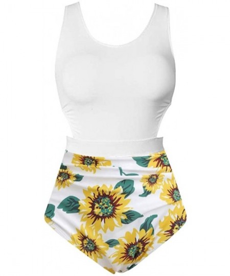 Racing Women's Sunflower Print Tank Top High Waisted One Piece Swimsuit Zipper Floral Bathing Suit Sports Swimwear Tankini - ...