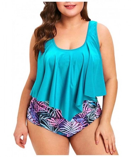 Racing Bikini for Women High Waisted Swimsuits Tummy Control Two Piece Tankini Ruffled Top with Swim Bottom Bathing Suits - A...