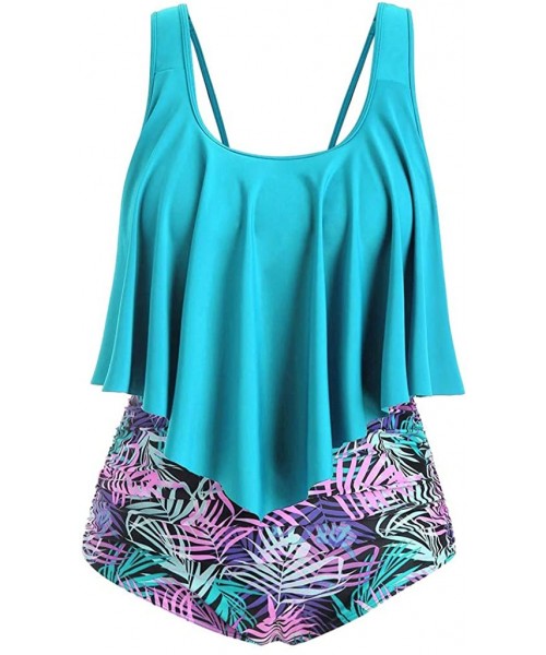 Racing Bikini for Women High Waisted Swimsuits Tummy Control Two Piece Tankini Ruffled Top with Swim Bottom Bathing Suits - A...