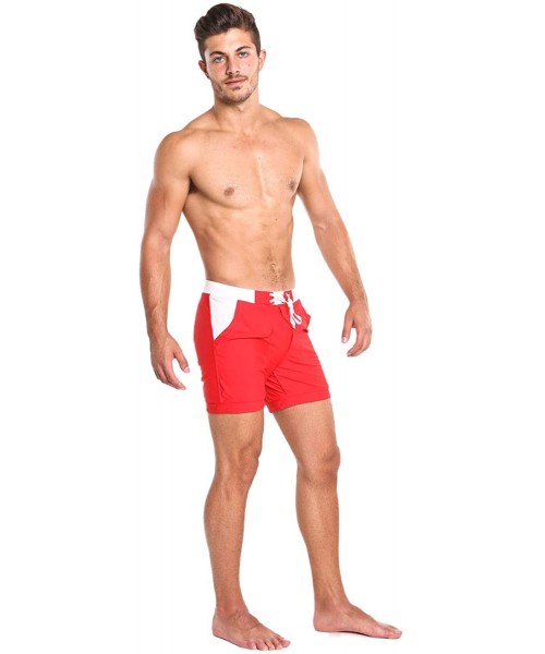 Briefs Men Swimwear Swimsuits Solid Basic Long Swim Boxer Trunks Board Shorts - Red - CY18HQQ7W2C