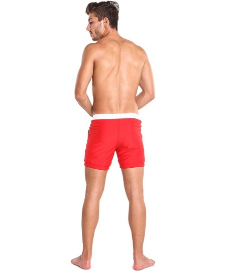 Briefs Men Swimwear Swimsuits Solid Basic Long Swim Boxer Trunks Board Shorts - Red - CY18HQQ7W2C