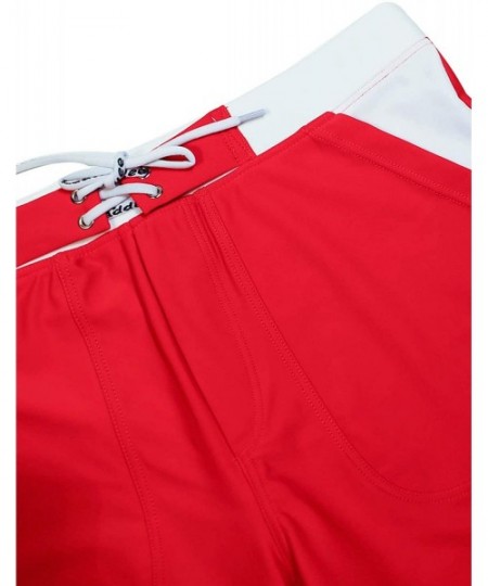 Briefs Men Swimwear Swimsuits Solid Basic Long Swim Boxer Trunks Board Shorts - Red - CY18HQQ7W2C