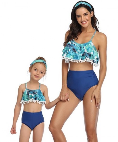 Sets Family Matching Swimsuit Womens Bathingsuit Girls Swimwear Mom and Me Matching Swimwear - Blue Tassel Women - CY194O0W2RN