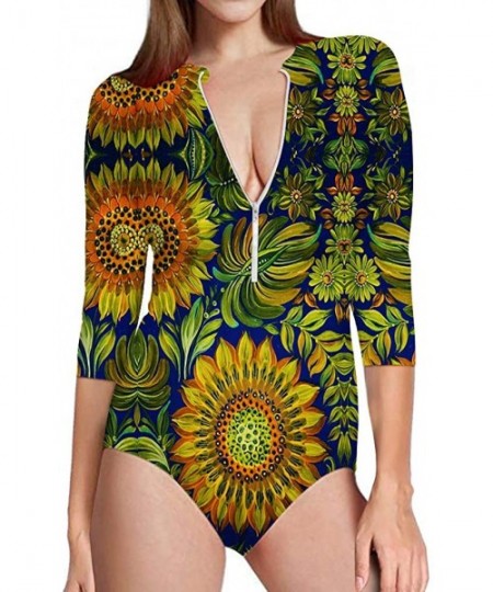 Rash Guards Sunflowr Women's One Piece Swimsuits Long Sleeve UV Protection Surfing Rash Guard Zip Bathing Suit Swimwear - CQ1...