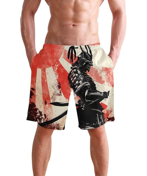 Board Shorts Mens Surfing Shorts Pirate Ship On Stormy Sea Swim Trunks Shorts - Japanese Sunset Samurai Warrior - CI192ON2STH