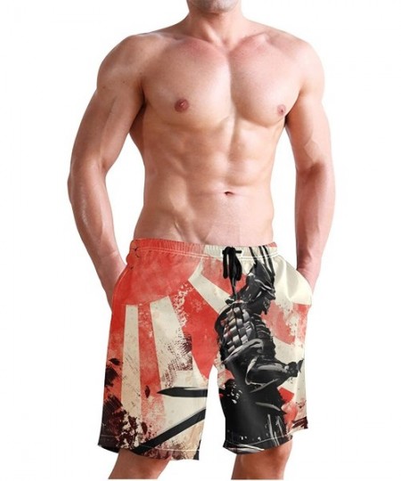 Board Shorts Mens Surfing Shorts Pirate Ship On Stormy Sea Swim Trunks Shorts - Japanese Sunset Samurai Warrior - CI192ON2STH