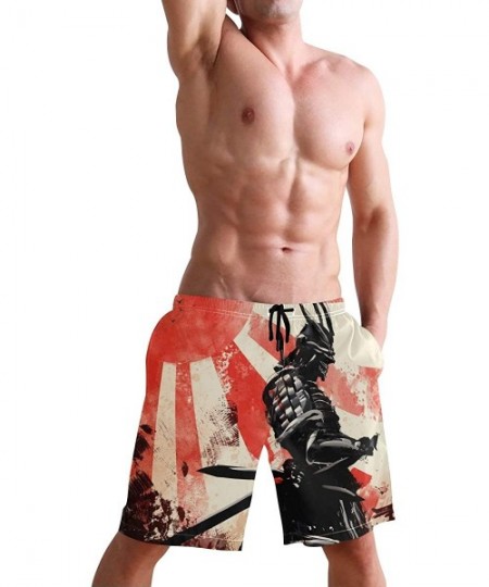 Board Shorts Mens Surfing Shorts Pirate Ship On Stormy Sea Swim Trunks Shorts - Japanese Sunset Samurai Warrior - CI192ON2STH