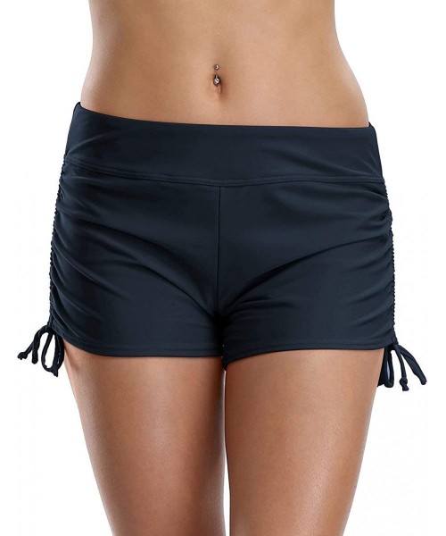 Board Shorts Women's Shorts Swim Boardshort Active Sports Black Swimsuit Tankini Bottom - Side Tie-navy - CW188TU20X4