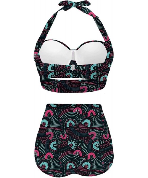 Sets Women's Halter Abstract Print Funny Swimsuits High Waisted Bikini Set - Multicolored-10 - CP19684KDYK